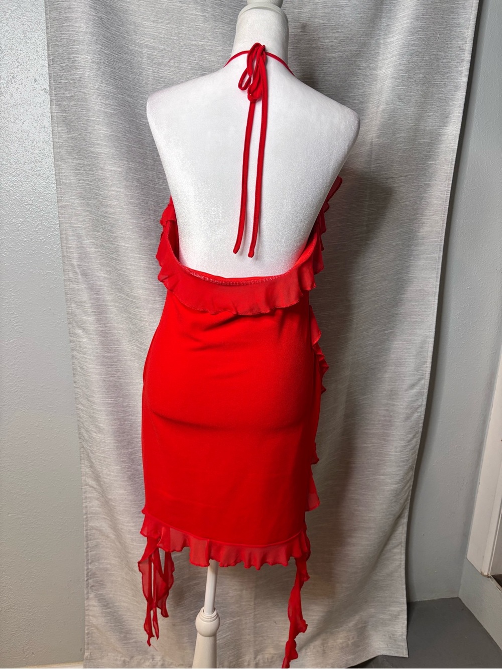 Red Ruffle Halter Dress - Picture 3 of 3